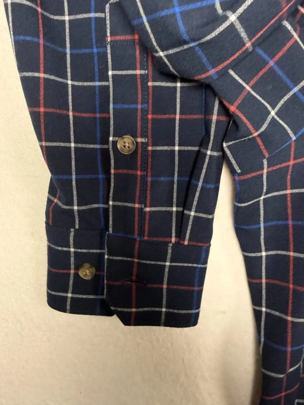 Mizzen + Main Men's Shirt Large Standard Fit Navy Blue Plaid Performance EUC